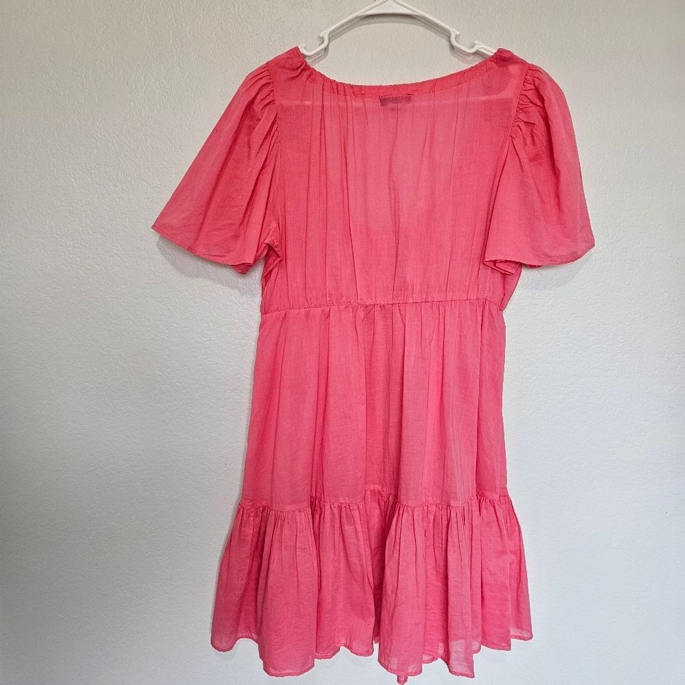 NWOT J Crew | Cotton Voile Tiered Button-down Beach Dress Pink, Womens Medium - Picture 5 of 5